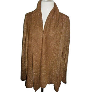 Joan Vass Womens Wrap Open Front Cardigan Sweater Sparkle Brown L Large
